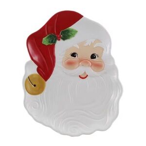 MR CHRISTMAS NWT Santa Claus ceramic serving platter -red/white -14”